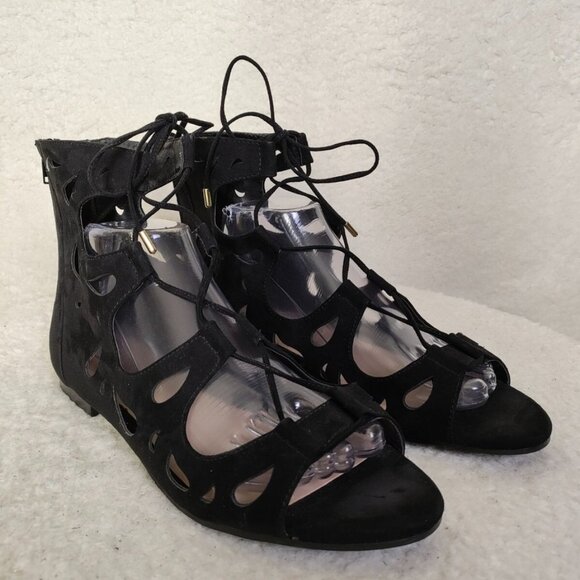 Call it Spring Black Suede Cut-Out Lace-Up Gladiator Sandals - Size 7.5 - Picture 1 of 6